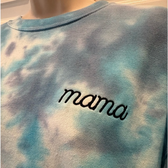 Mama crewneck sweatshirt Tie-Dye Sweater blue cozy size large BFFs & Babes - Picture 2 of 4